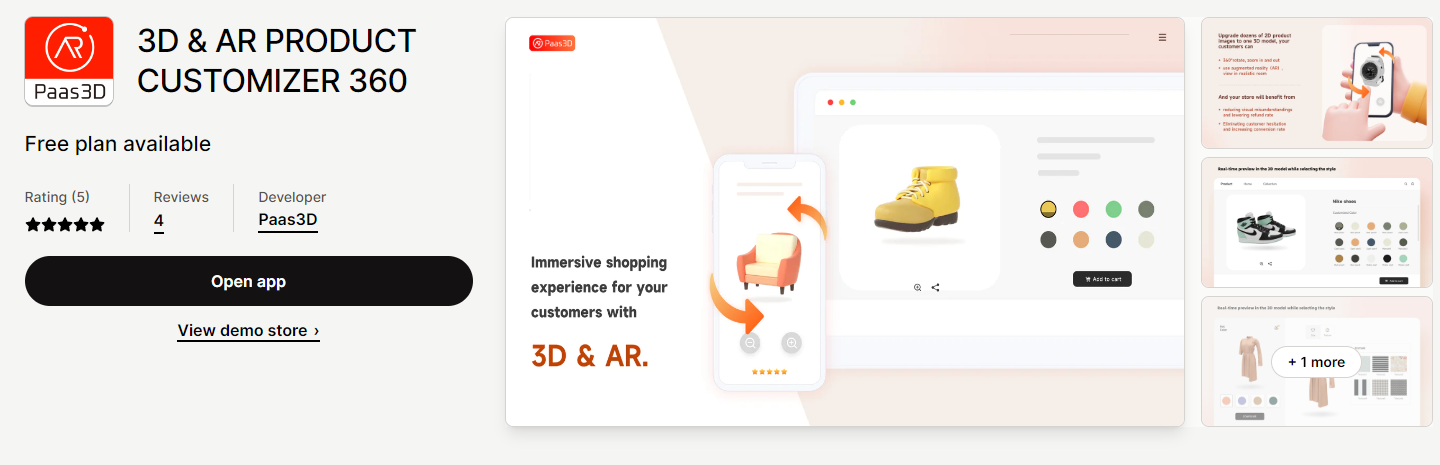 Paas3D 3D&AR Configurator on the Shopify app store